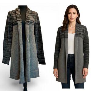 TAHARI Heathered gray wool/Yak open front cardigan sweater Sz L